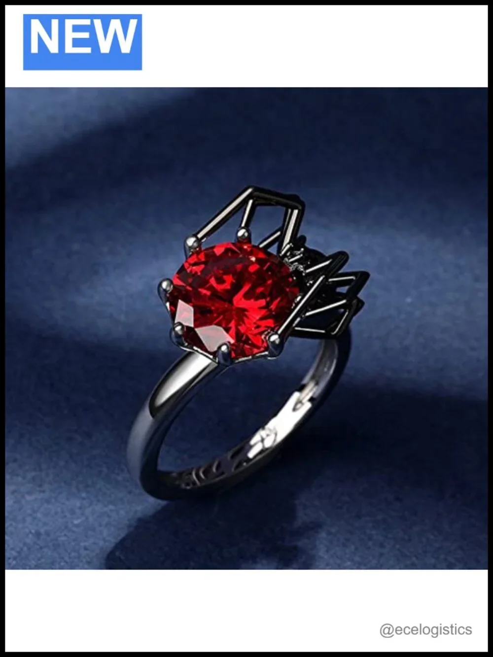 Sterling Silver Gothic Spider Promise Ring Round Cut Gift Box